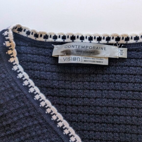 SIMONS CONTEMPORAINE Cropped cardigan Sz MED 100% COTTON ENGRAVED METAL BUTTONS - Picture 7 of 10